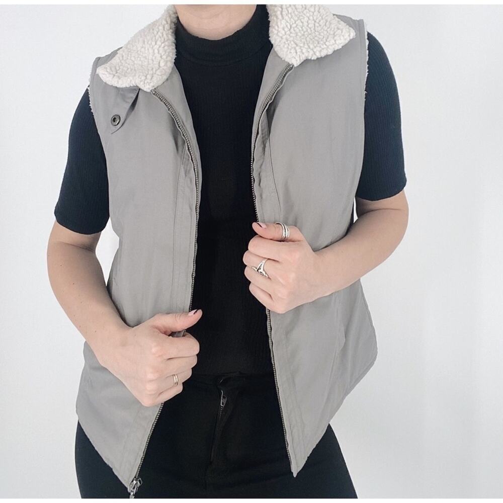 Sonoma Sleeveless Gray Sherpa Fleece Vest Size Small